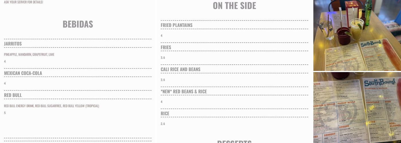 Southbound Menu