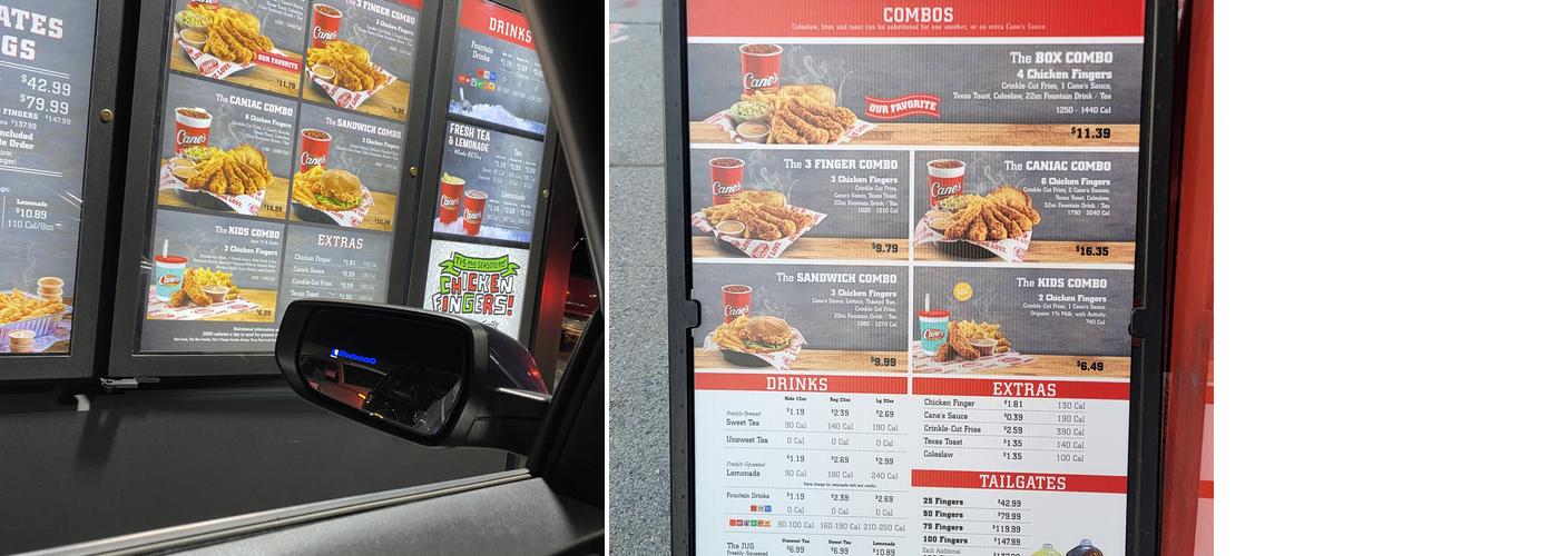 Raising Cane's Chicken Fingers Menu