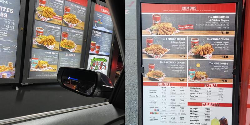 Raising Cane's Chicken Fingers Menu
