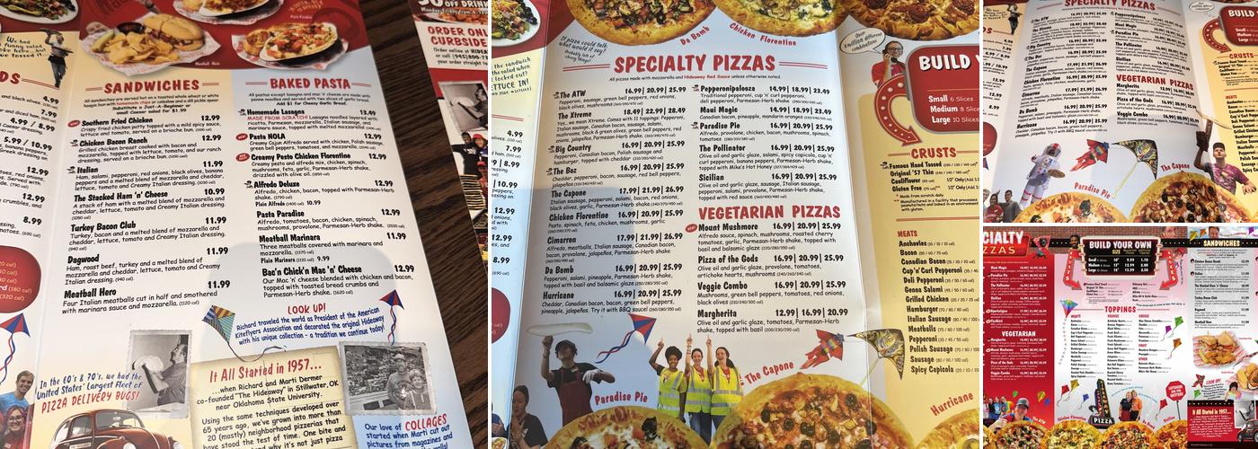 Hideaway Pizza Menu