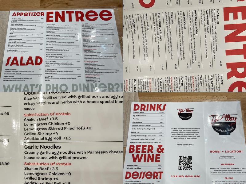 The Alley Noodle Bar - Frisco Menu