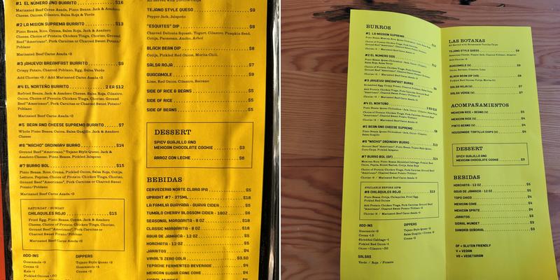 Los Burros Supremos Menu