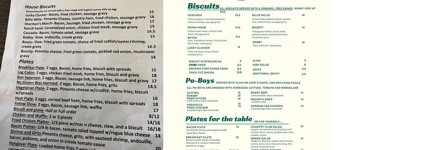 Cascade Biscuit Kitchen Menu