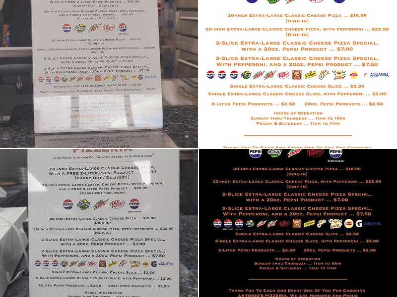 Antonio's Pizzeria Menu