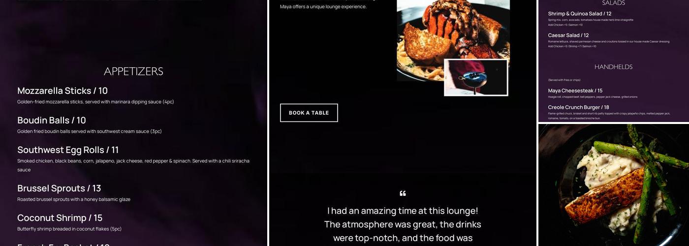 Maya Lounge Menu