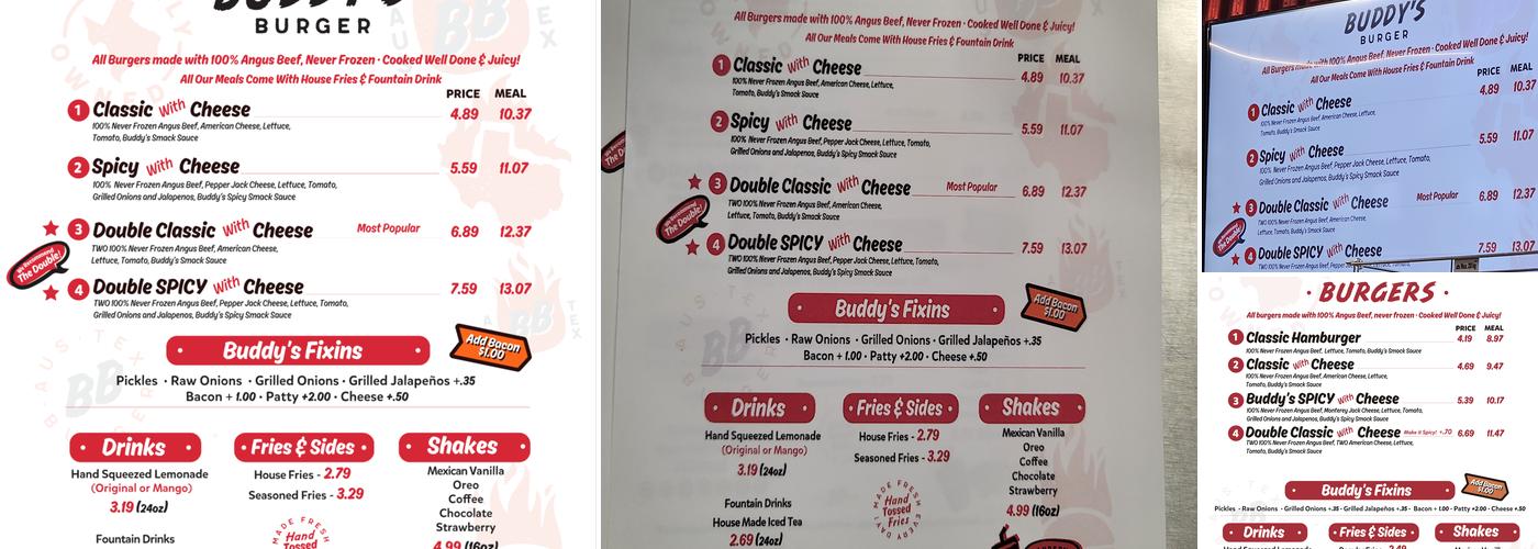 Buddy's Burger Menu