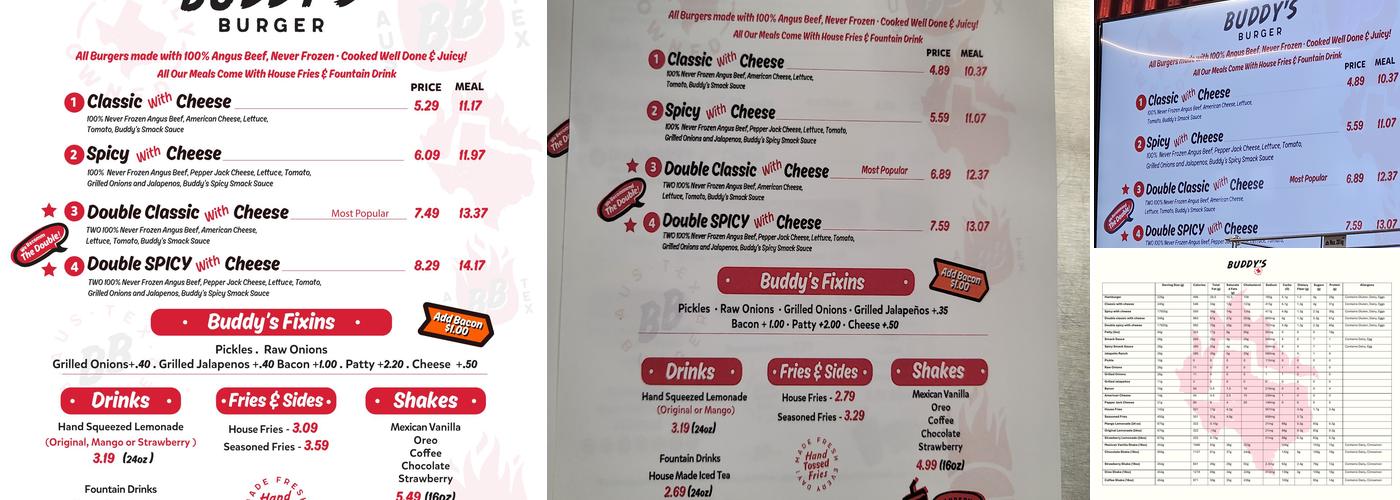 Buddy's Burger Menu