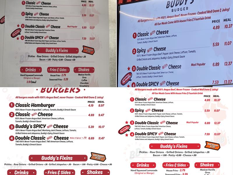 Buddy's Burger Menu