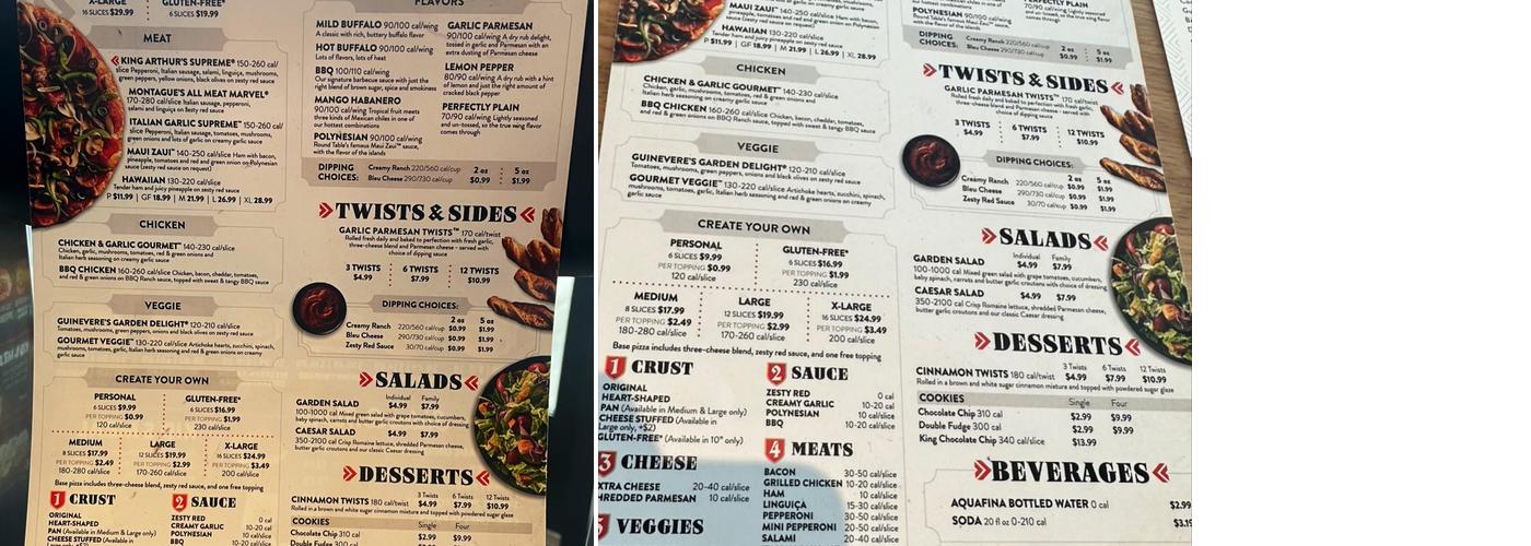 Round Table Pizza Menu