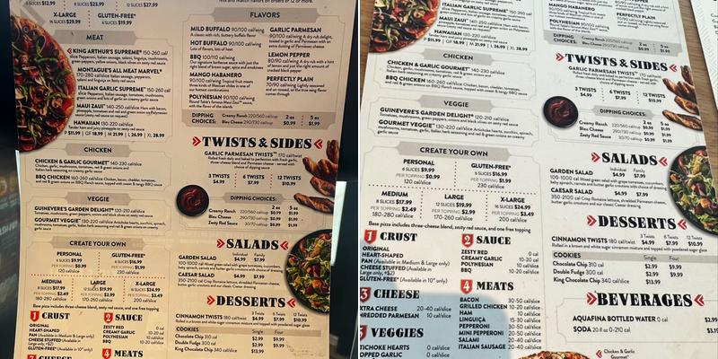 Round Table Pizza Menu