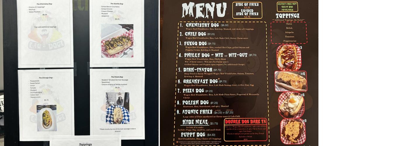 Lab-Dogz Menu