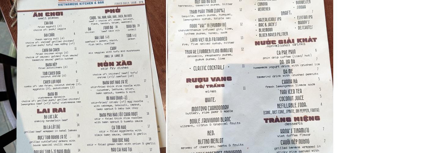 Lang Viet Menu