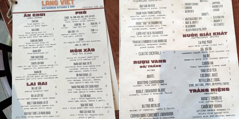 Lang Viet Menu