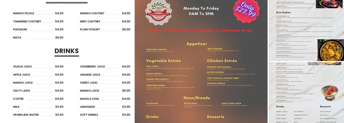 Curry Leaf Cuisine of India Menu