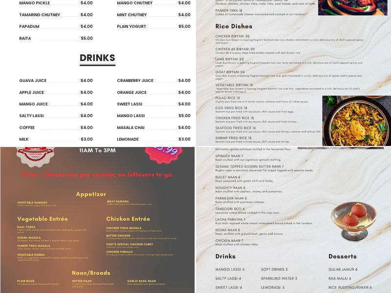 Curry Leaf Cuisine of India Menu