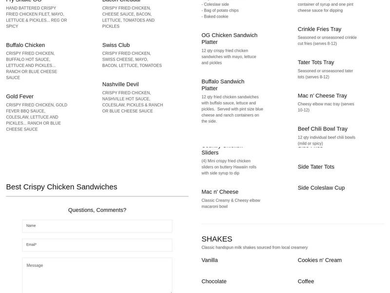 Fry Shake Menu