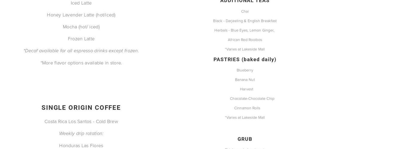 Evolve Coffee + Matcha Menu