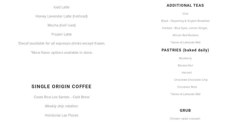 Evolve Coffee + Matcha Menu