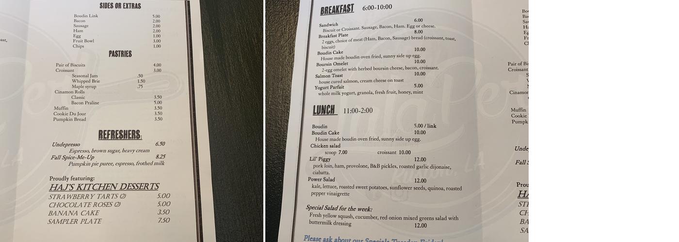 Lula Perl Cafe Menu