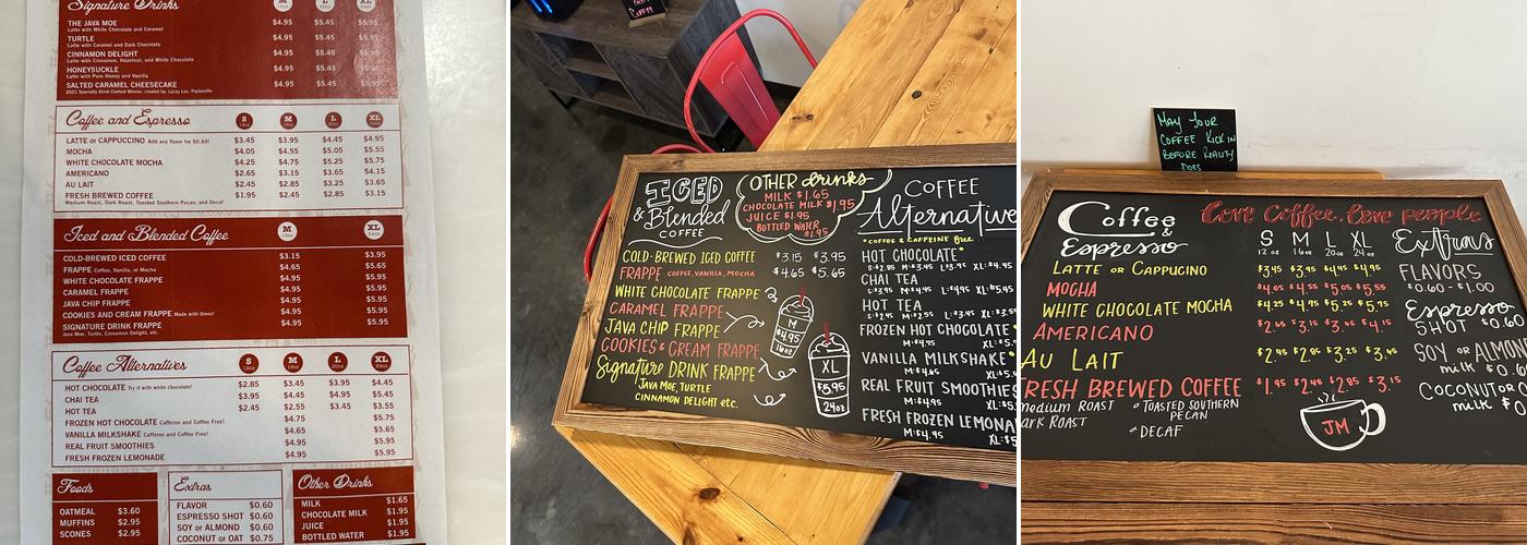 Java Moe's Coffee Company Menu