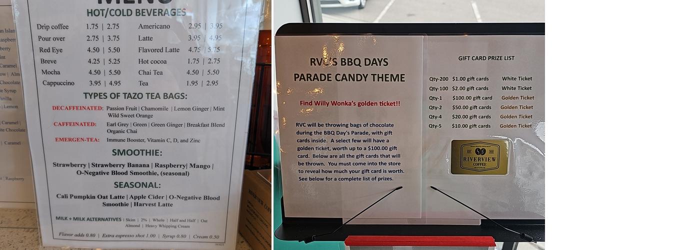 Riverview Coffee Menu