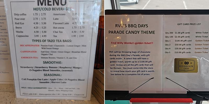 Riverview Coffee Menu