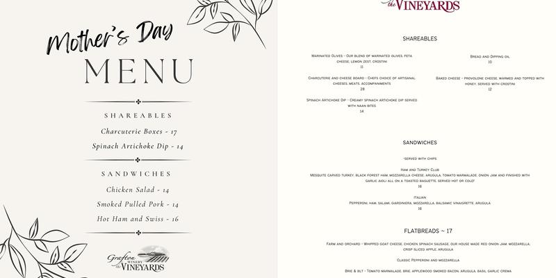 Grafton Winery the Vineyards Menu