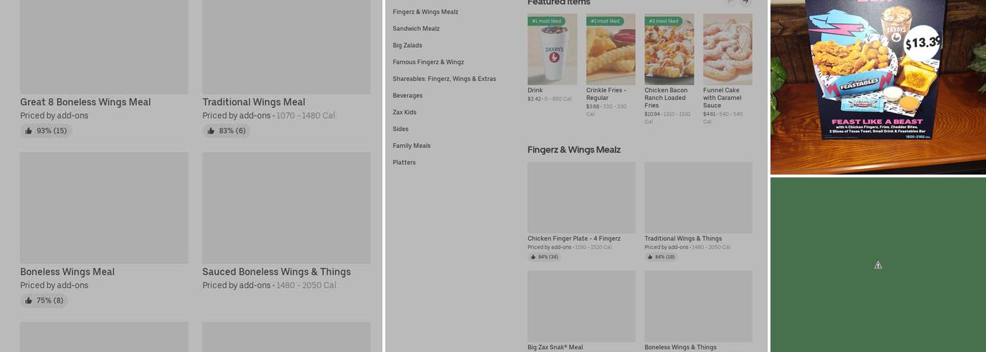 Zaxbys Chicken Fingers & Buffalo Wings Menu