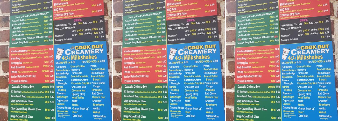Cook Out Menu
