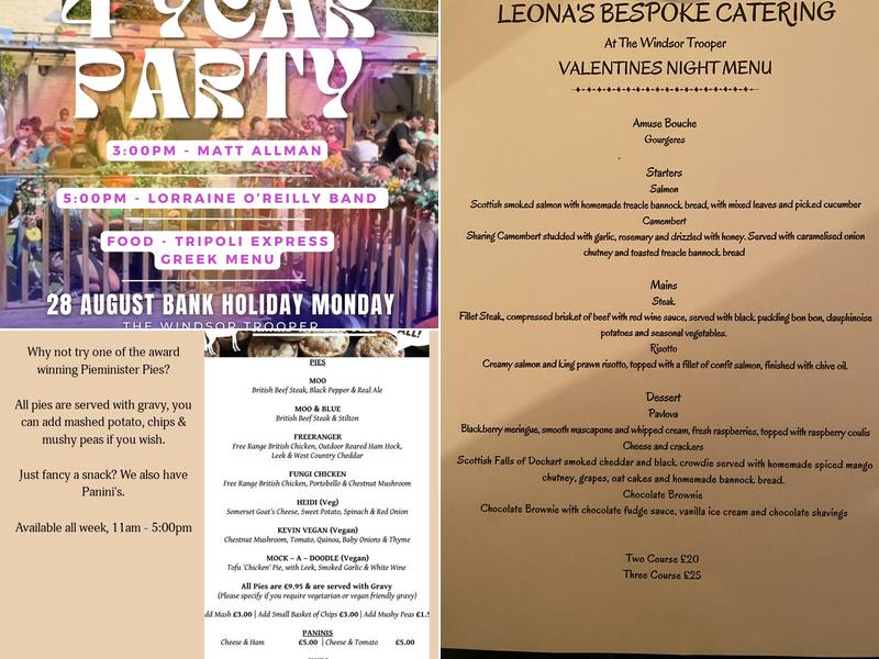 The Windsor Trooper Menu