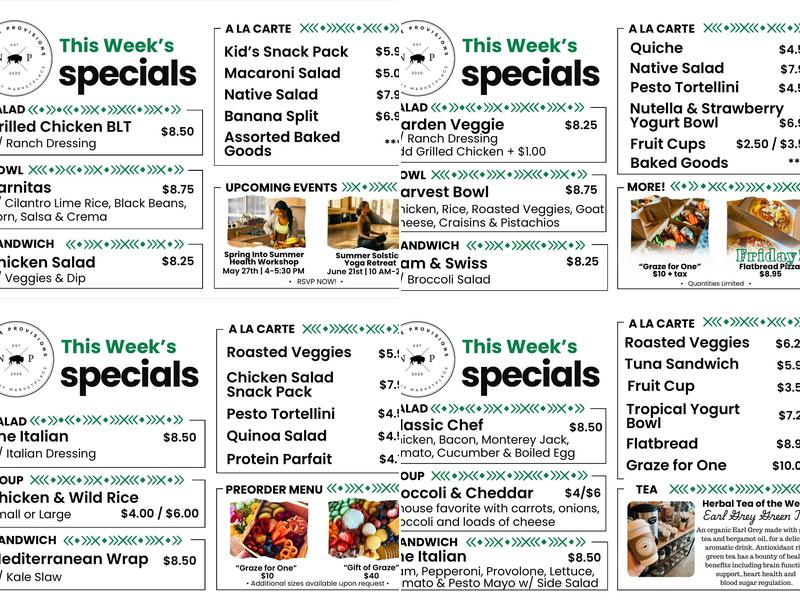 Native Provisions Menu