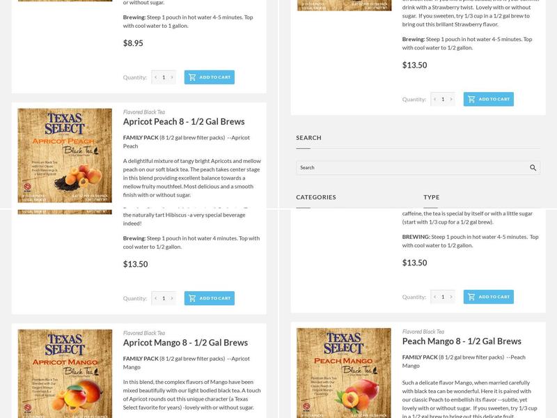 Texas Select Beverage Company Menu