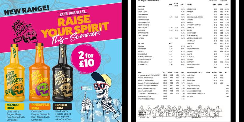 Old Waggon & Horses Menu