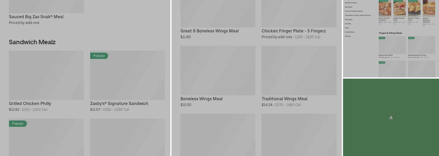 Zaxbys Chicken Fingers & Buffalo Wings Menu