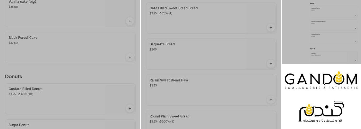 Gandom Bakery Menu