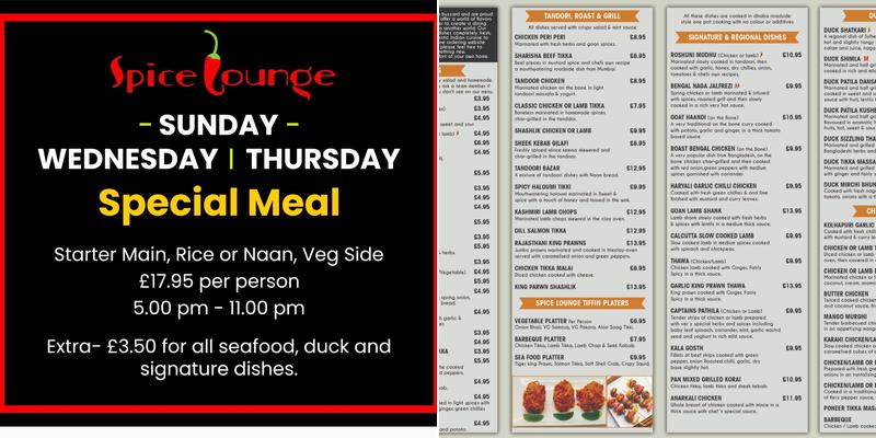 New Spice Lounge Menu
