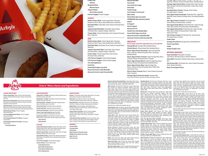 Arby's Menu