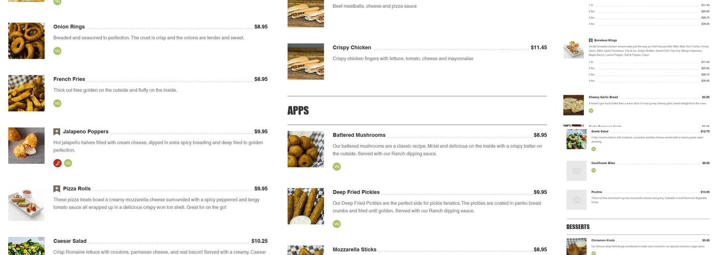 Andy's Legendary Pizza Menu