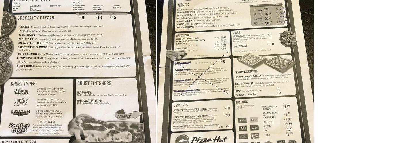 Pizza Hut Menu