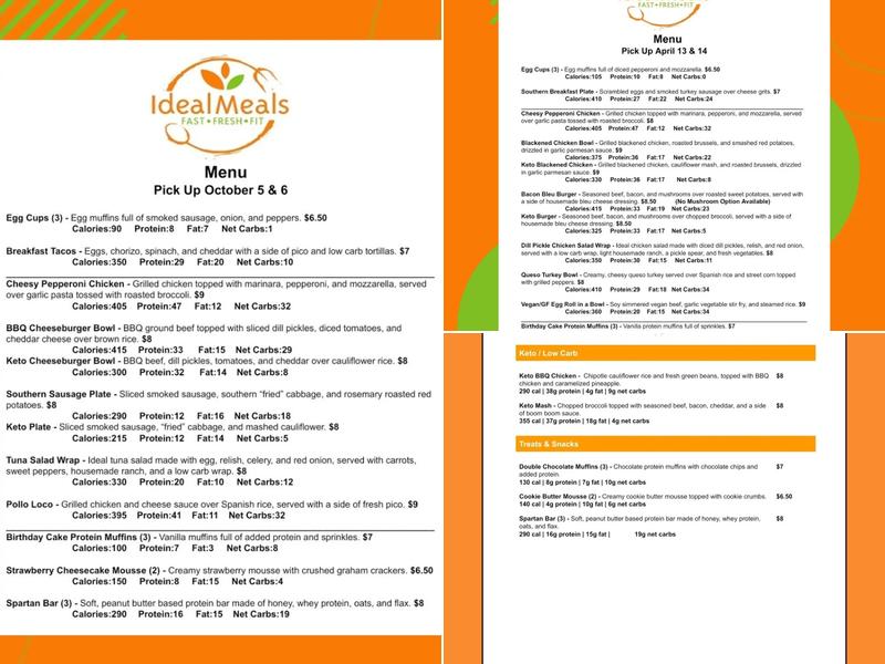 Ideal Meals Menu