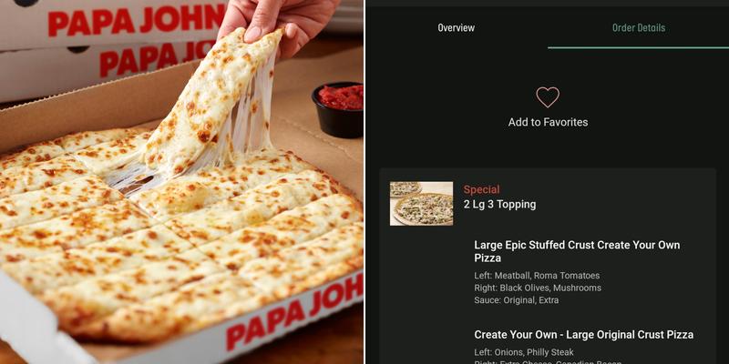 Papa Johns Pizza Menu