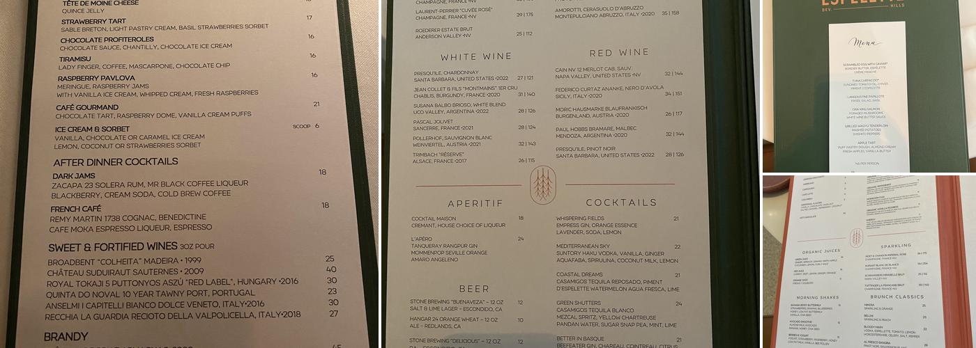 Espelette Beverly Hills Menu