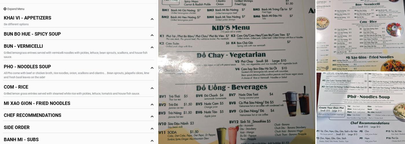 PHO 52 Menu