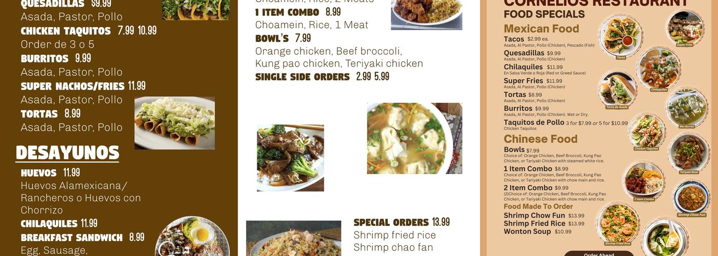 Cornelios Restaurant Menu