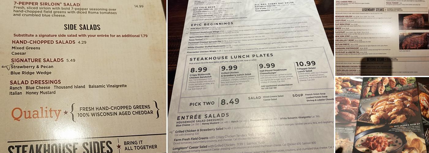 LongHorn Steakhouse Menu