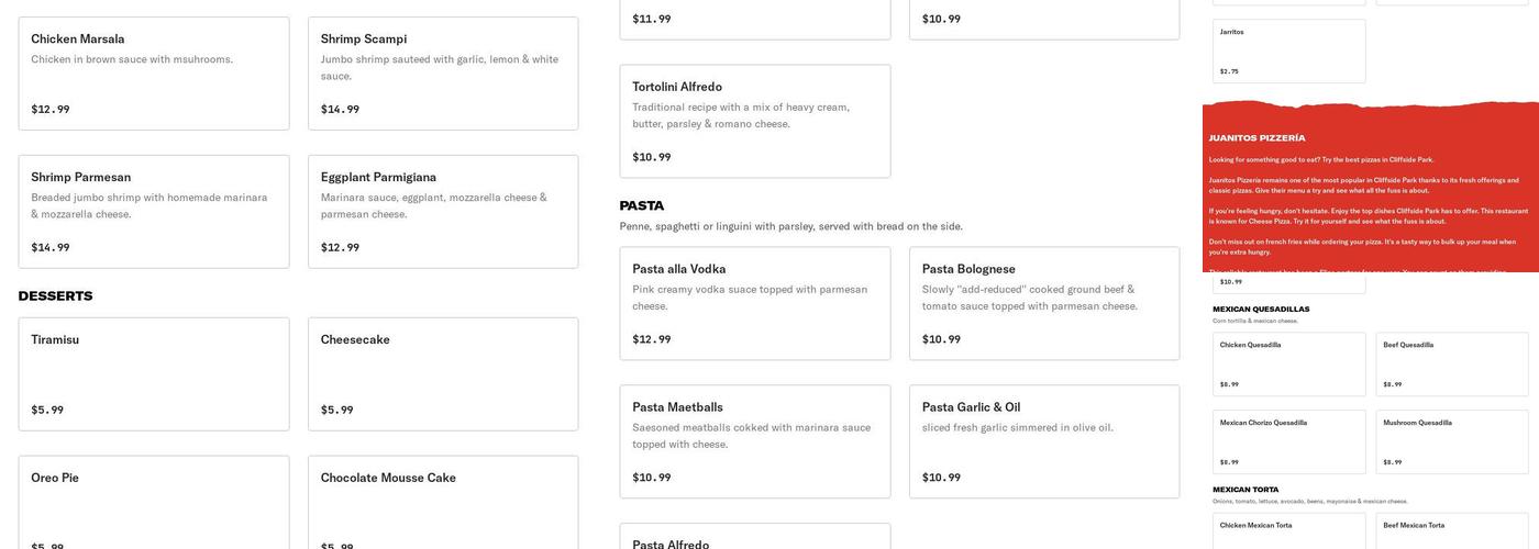 Juanitos#1 Pizzeria and Restaurant Menu