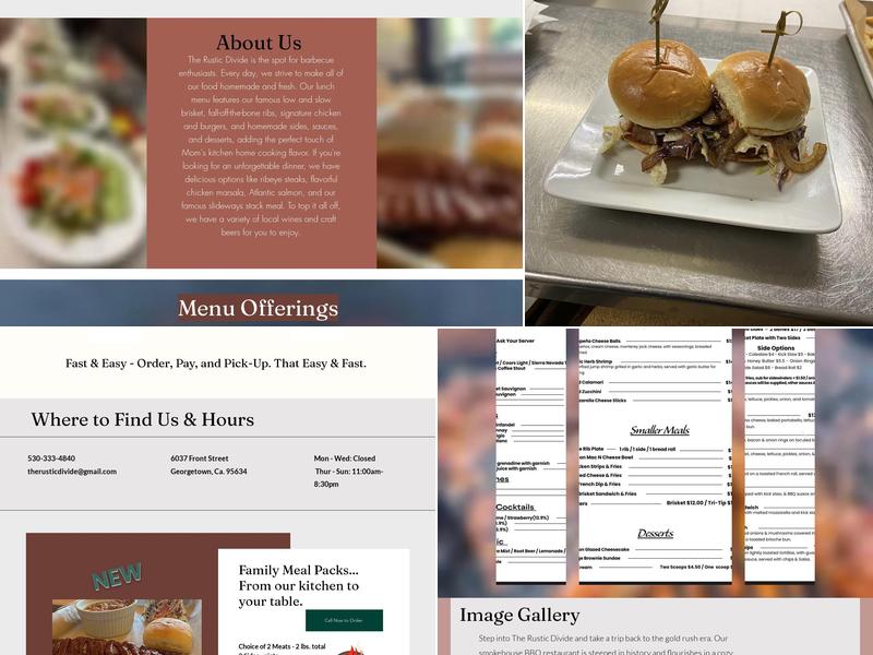 The Rustic Divide Restaurant Menu