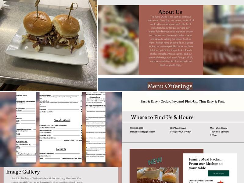 The Rustic Divide Restaurant Menu