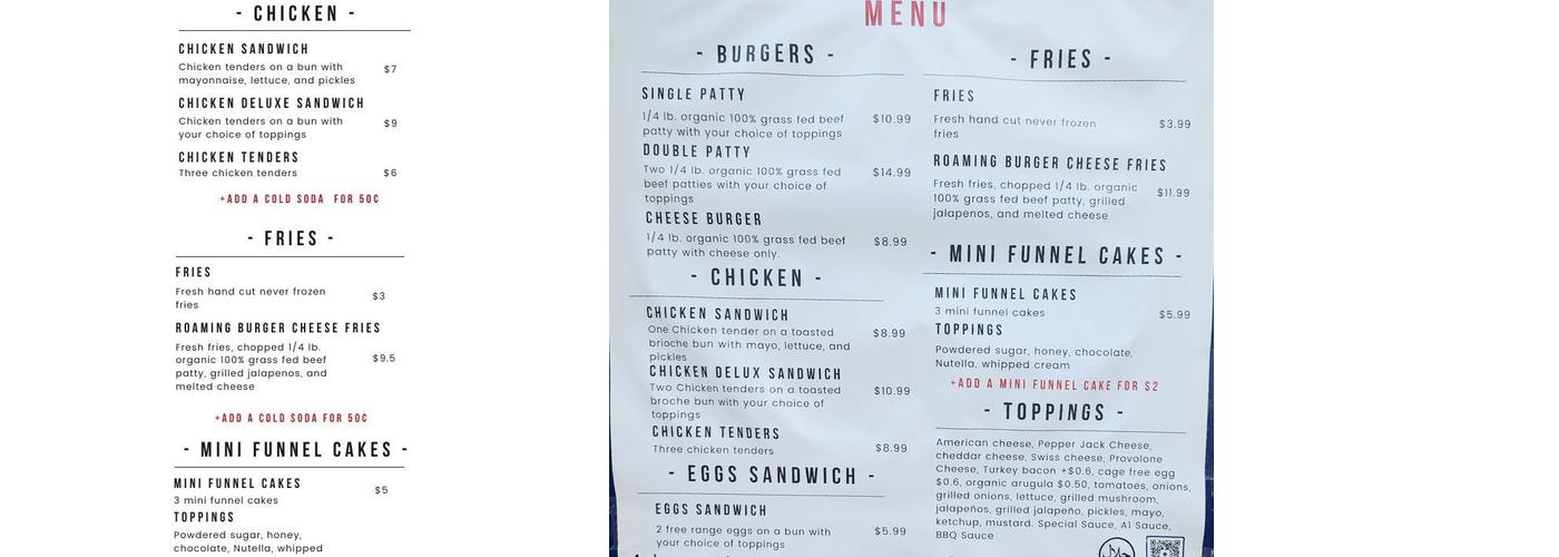 Roaming Burger Menu