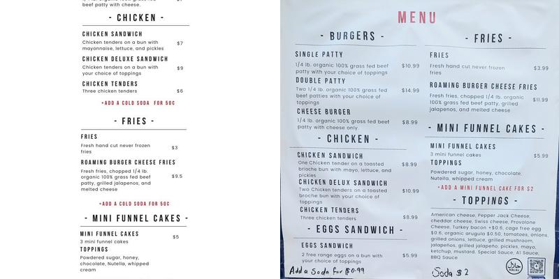 Roaming Burger Menu